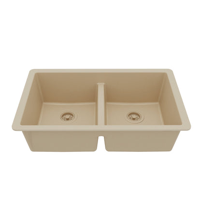 32-3/8" Undermount Double Equal Bowl Quartz Composite Kitchen Sink In Bisque