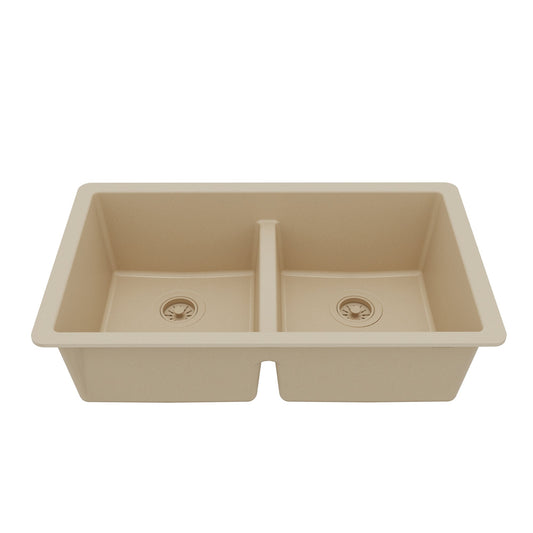 32-3/8" Undermount Double Equal Bowl Quartz Composite Kitchen Sink In Bisque