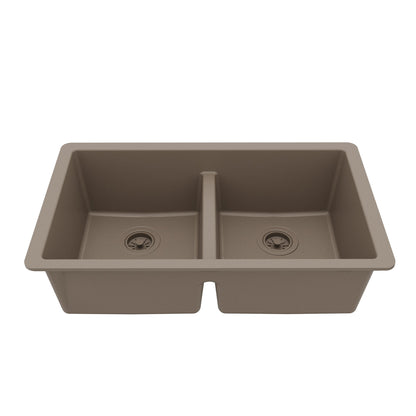 32-3/8" Undermount Double Equal Bowl Quartz Composite Kitchen Sink In Concrete