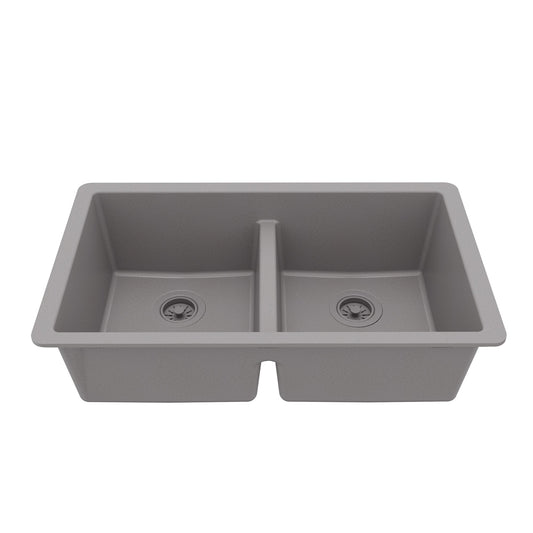 32-3/8" Undermount Double Equal Bowl Quartz Composite Kitchen Sink In Grey
