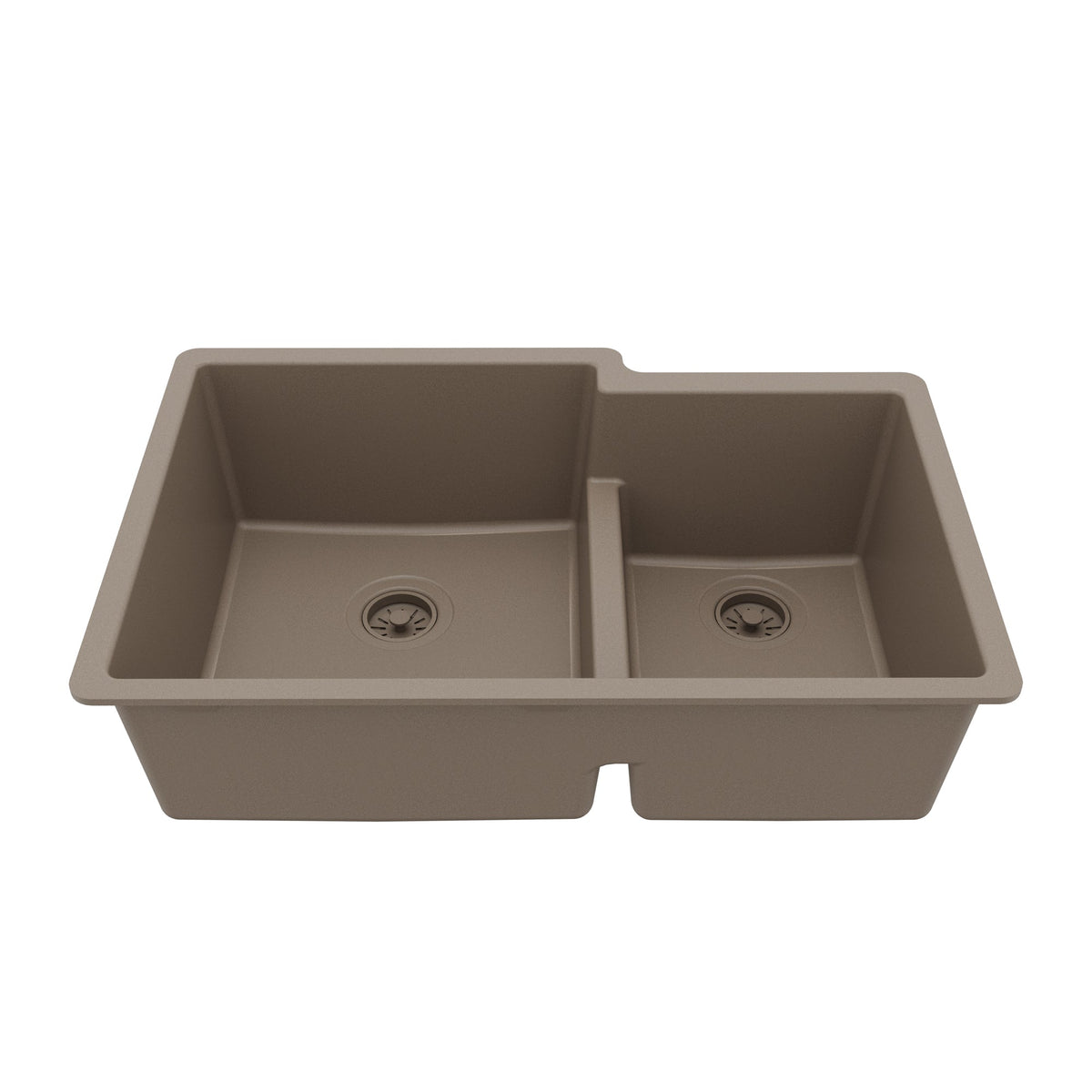 32-1/4" Undermount Double Offset Bowl Quartz Composite Kitchen Sink In Concrete