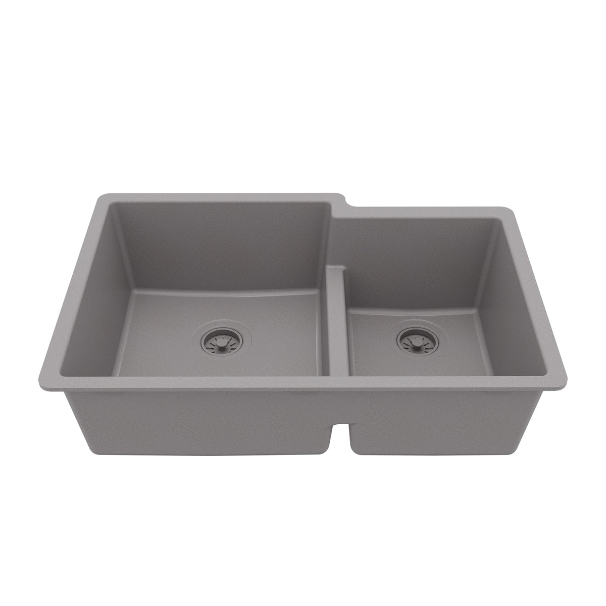 32-1/4" Undermount Double Offset Bowl Quartz Composite Kitchen Sink In Grey
