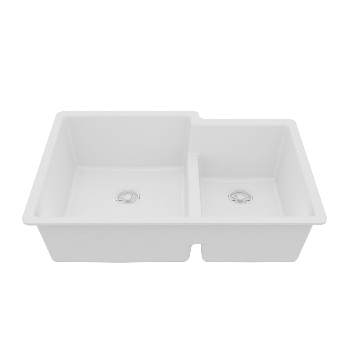 32-1/4" Undermount Double Offset Bowl Quartz Composite Kitchen Sink In White