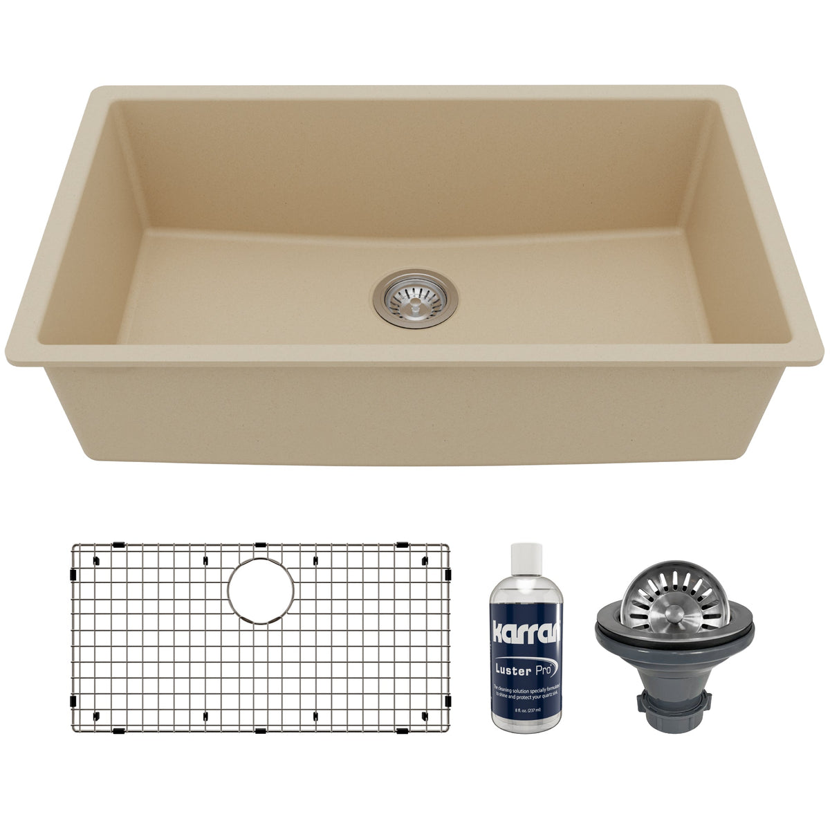 32-3/8" Undermount Large Single Bowl Quartz Composite Kitchen Sink Kit In Bisque
