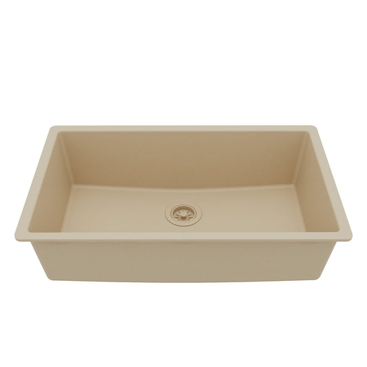 32-3/8" Undermount Large Single Bowl Quartz Composite Kitchen Sink In Bisque