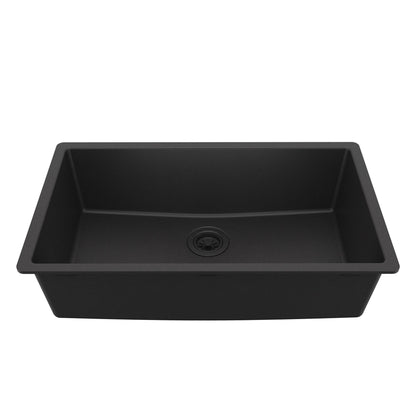 32-3/8" Undermount Large Single Bowl Quartz Composite Kitchen Sink In Black