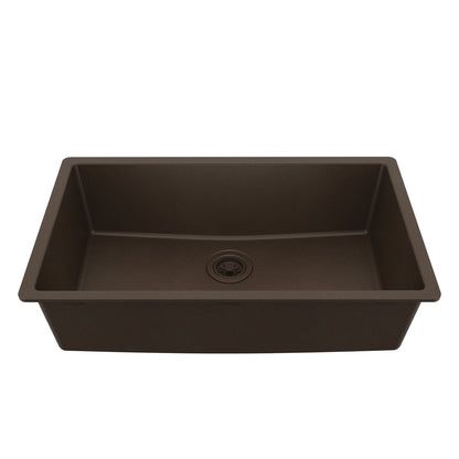 32-3/8" Undermount Large Single Bowl Quartz Composite Kitchen Sink In Brown