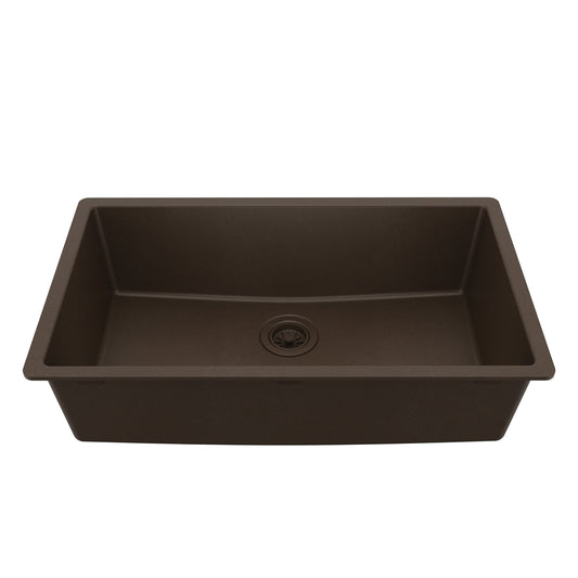 32-3/8" Undermount Large Single Bowl Quartz Composite Kitchen Sink In Brown