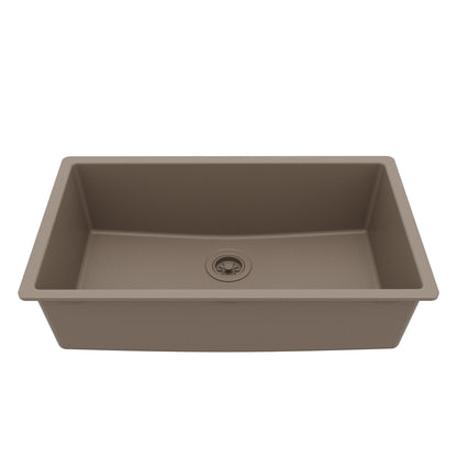 32-3/8" Undermount Large Single Bowl Quartz Composite Kitchen Sink In Concrete