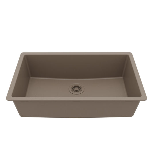 32-3/8" Undermount Large Single Bowl Quartz Composite Kitchen Sink In Concrete