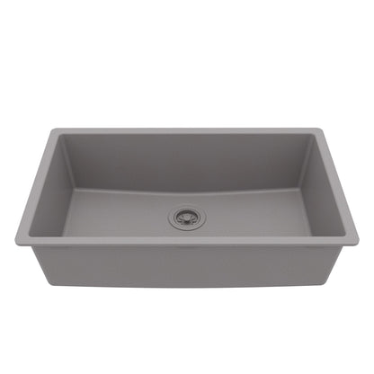32-3/8" Undermount Large Single Bowl Quartz Composite Kitchen Sink In Grey