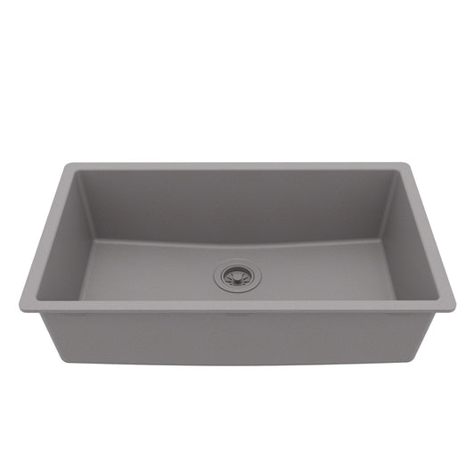 32-3/8" Undermount Large Single Bowl Quartz Composite Kitchen Sink In Grey