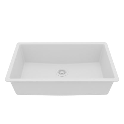 32-3/8" Undermount Large Single Bowl Quartz Composite Kitchen Sink In White