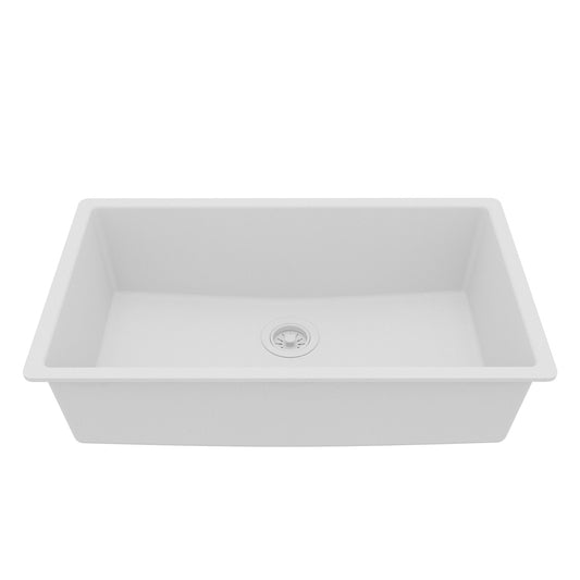 32-3/8" Undermount Large Single Bowl Quartz Composite Kitchen Sink In White