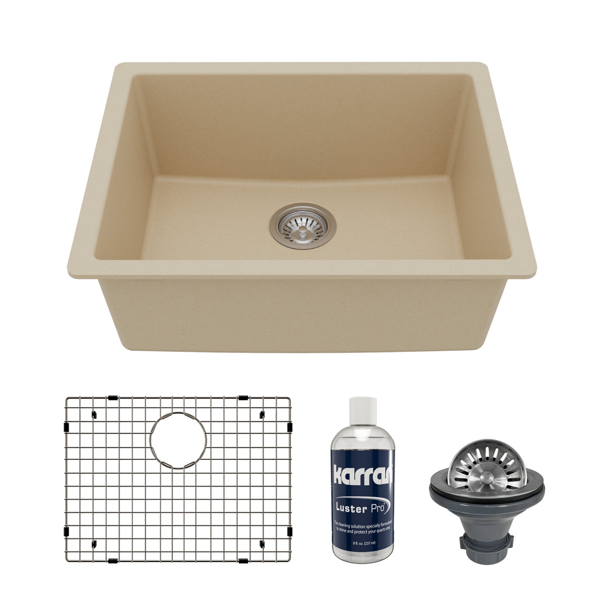24-3/8" Undermount Single Bowl Quartz Composite Kitchen Sink Kit In Bisque