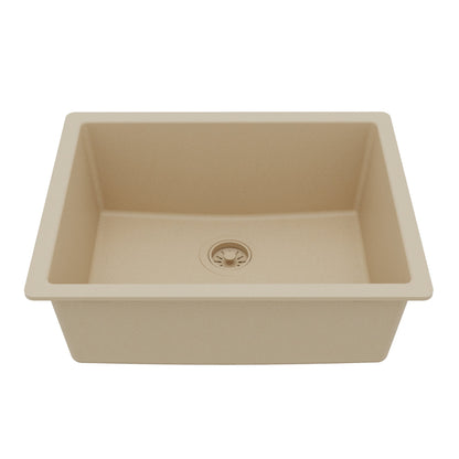 24-3/8" Undermount Single Bowl Quartz Composite Kitchen Sink In Bisque