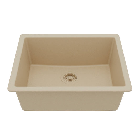 24-3/8" Undermount Single Bowl Quartz Composite Kitchen Sink In Bisque