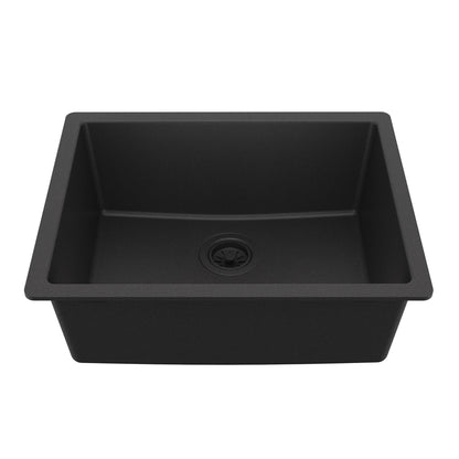 24-3/8" Undermount Single Bowl Quartz Composite Kitchen Sink In Black