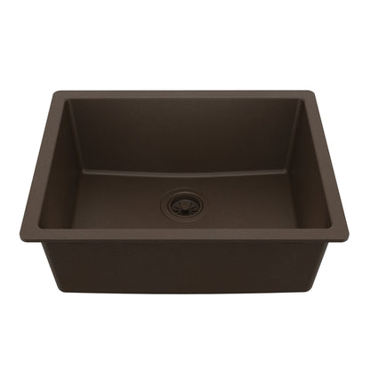 24-3/8" Undermount Single Bowl Quartz Composite Kitchen Sink In Brown