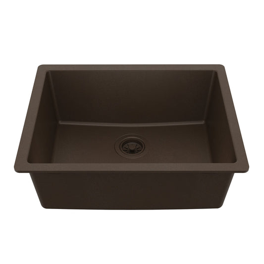 24-3/8" Undermount Single Bowl Quartz Composite Kitchen Sink In Brown