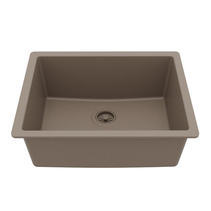 24-3/8" Undermount Single Bowl Quartz Composite Kitchen Sink In Concrete