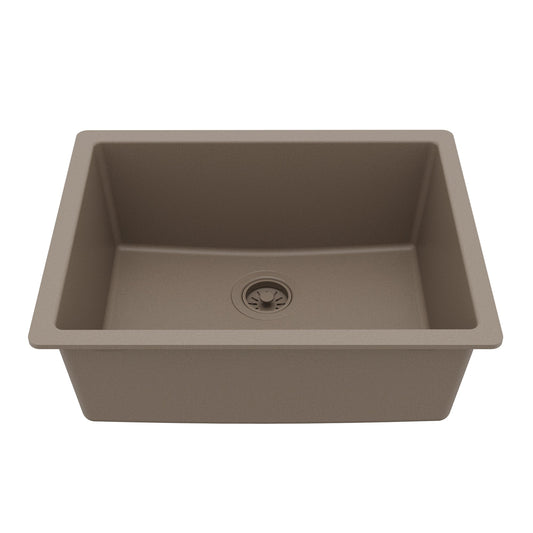 24-3/8" Undermount Single Bowl Quartz Composite Kitchen Sink In Concrete