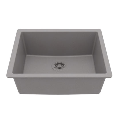 24-3/8" Undermount Single Bowl Quartz Composite Kitchen Sink In Grey
