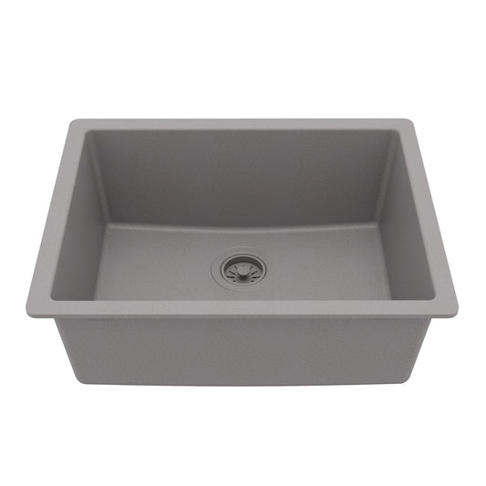 24-3/8" Undermount Single Bowl Quartz Composite Kitchen Sink In Grey