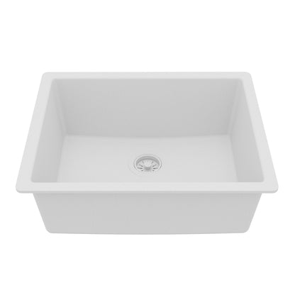 24-3/8" Undermount Single Bowl Quartz Composite Kitchen Sink In White