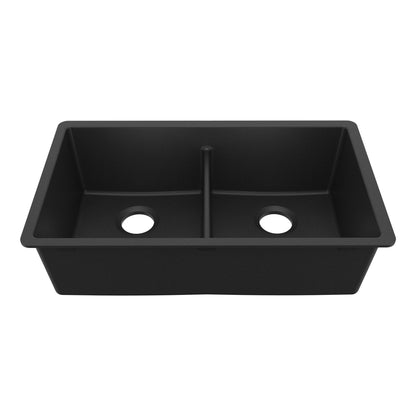 32-3/8" Undermount Double Equal Bowl Granite Kitchen Sink In Black