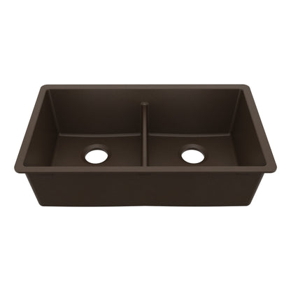 32-3/8" Undermount Double Equal Bowl Granite Kitchen Sink In Brown