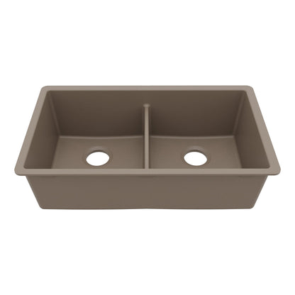 32-3/8" Undermount Double Equal Bowl Granite Kitchen Sink In Concrete