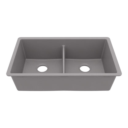 32-3/8" Undermount Double Equal Bowl Granite Kitchen Sink In Grey