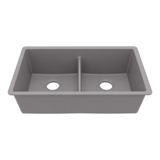 32-3/8" Undermount Double Equal Bowl Granite Kitchen Sink In Grey