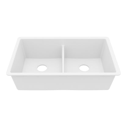 32-3/8" Undermount Double Equal Bowl Granite Kitchen Sink In White