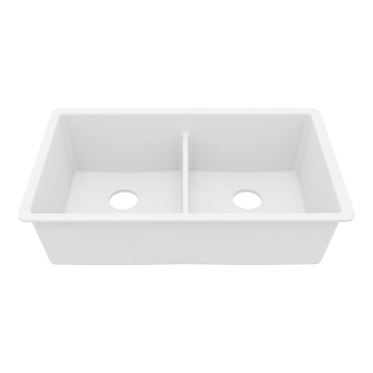 32-3/8" Undermount Double Equal Bowl Granite Kitchen Sink In White