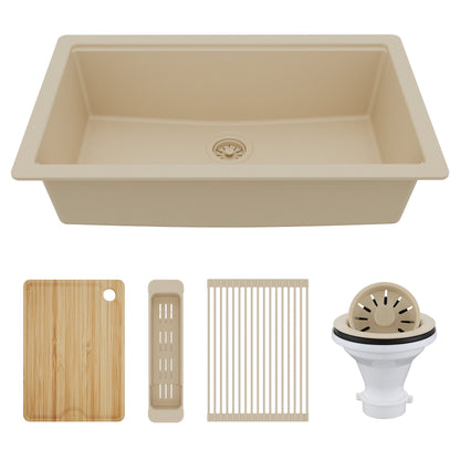 32" Undermount Single Bowl Quartz Kitchen Sink Kit In Bisque
