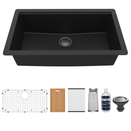 32" Undermount Large Single Bowl Quartz Composite Workstation Kitchen Sink In Black