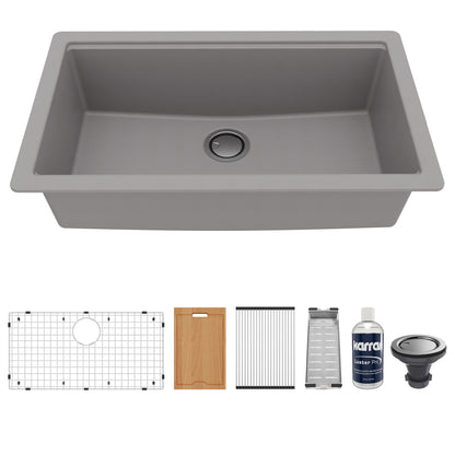 32" Undermount Large Single Bowl Quartz Composite Workstation Kitchen Sink In Grey
