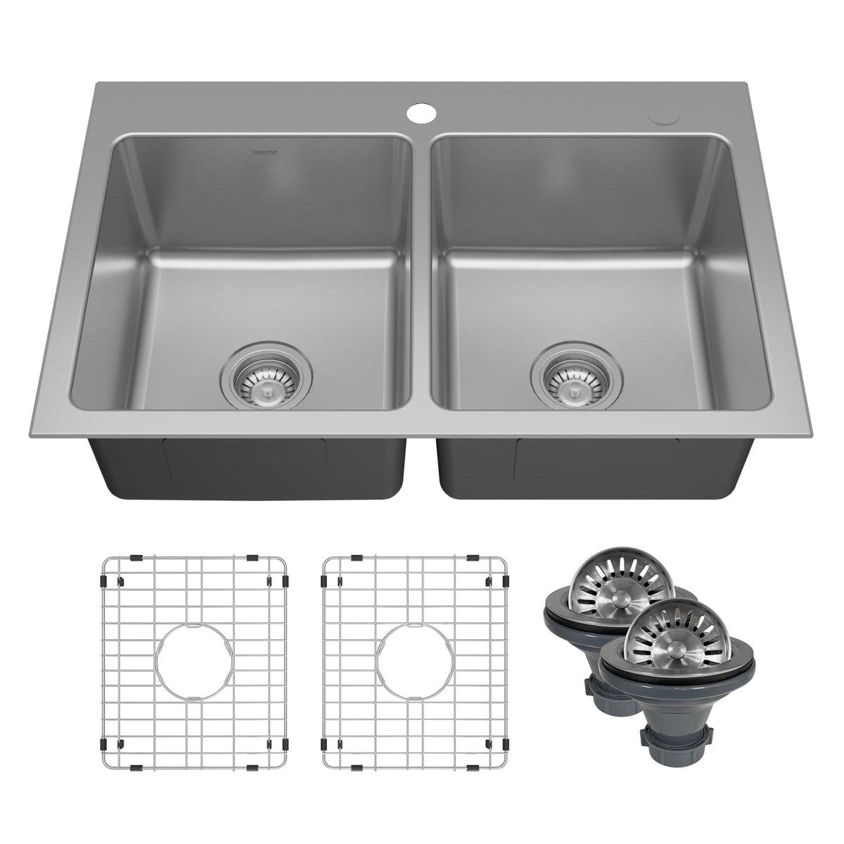 Lansen 33" Top Mount 18 Gauge Double Bowl Stainless Steel Sink with Accessories