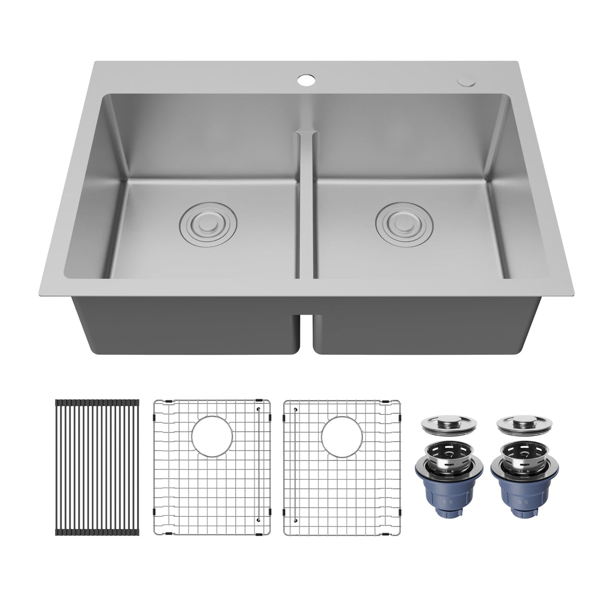 Fusion 33" Top Mount 16 Gauge Double Bowl Stainless Steel Sink with Accessories