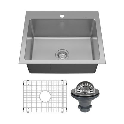 Lansen 25" Top Mount 18 Gauge Single Bowl Stainless Steel Sink with Accessories