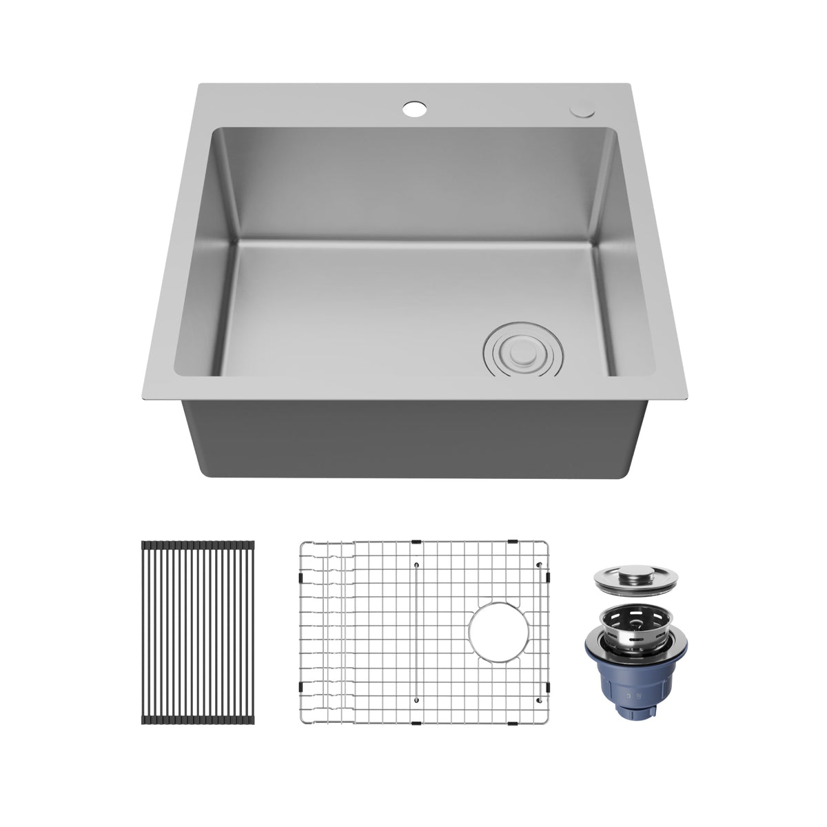 Fusion 25" Top Mount 16 Gauge Single Bowl Stainless Steel Sink with Accessories