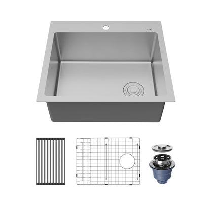 Fusion 25" Top Mount 16 Gauge Single Bowl Stainless Steel Sink with Accessories