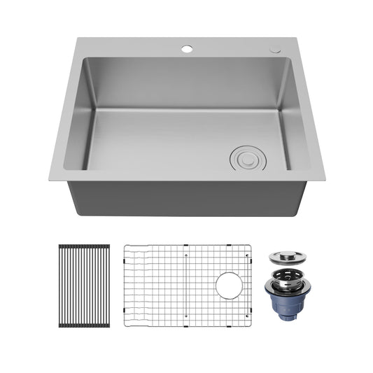 Fusion 28" Top Mount 16 Gauge Single Bowl Stainless Steel Sink with Accessories