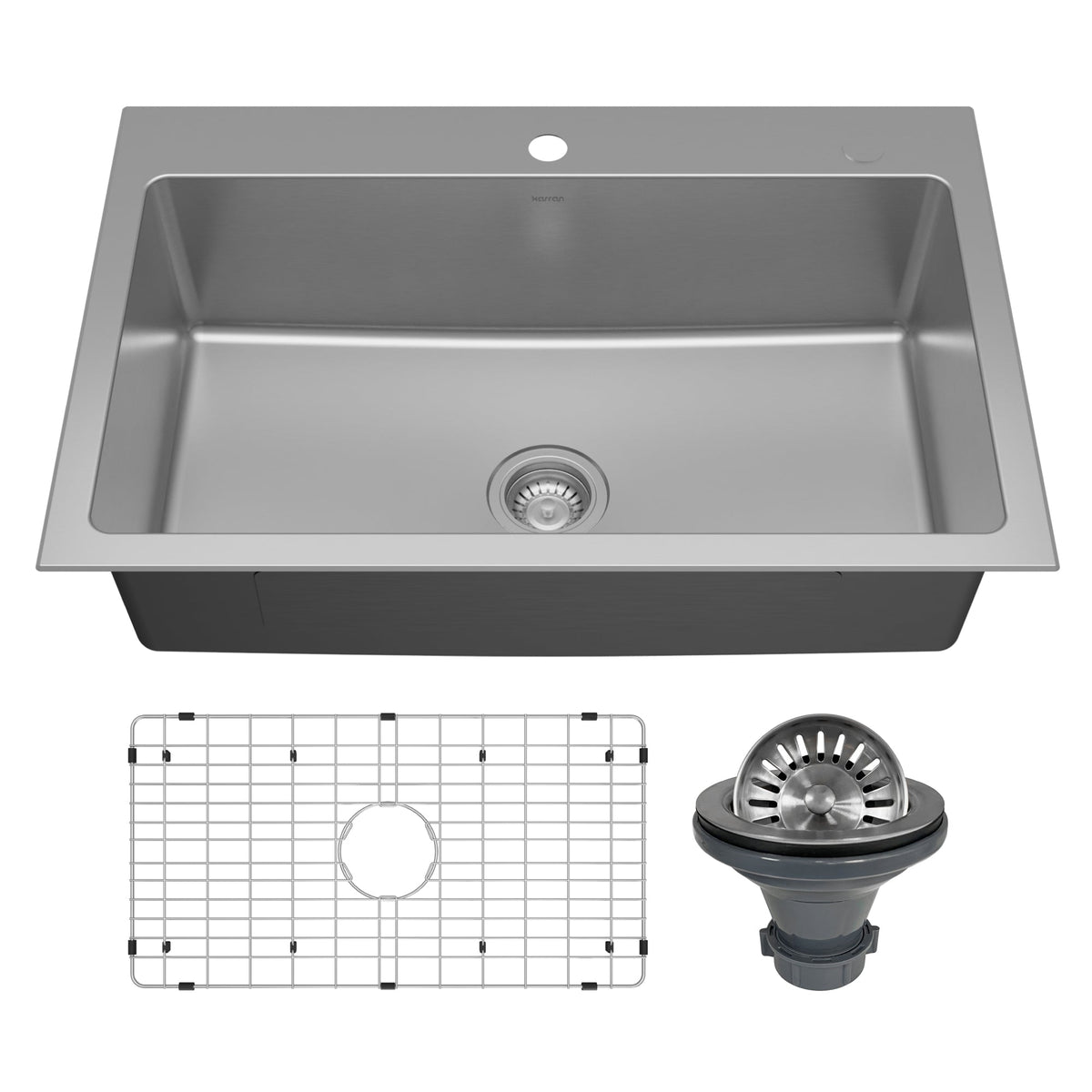 Lansen 33" Top Mount 18 Gauge Single Bowl Stainless Steel Sink with Accessories