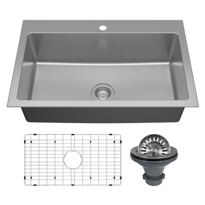 Lansen 33" Top Mount 18 Gauge Single Bowl Stainless Steel Sink with Accessories
