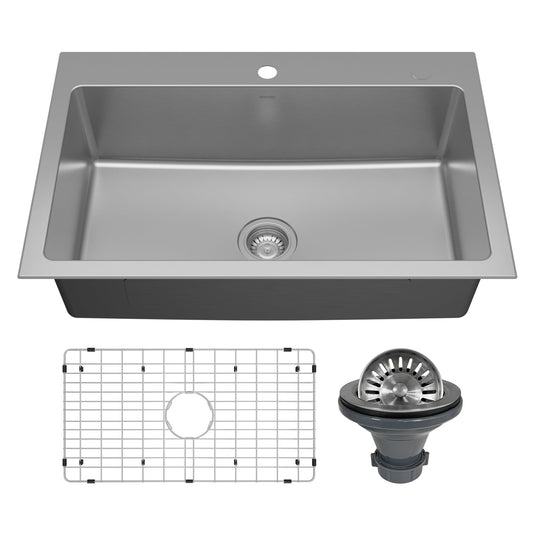 Lansen 33" Top Mount 18 Gauge Single Bowl Stainless Steel Sink with Accessories