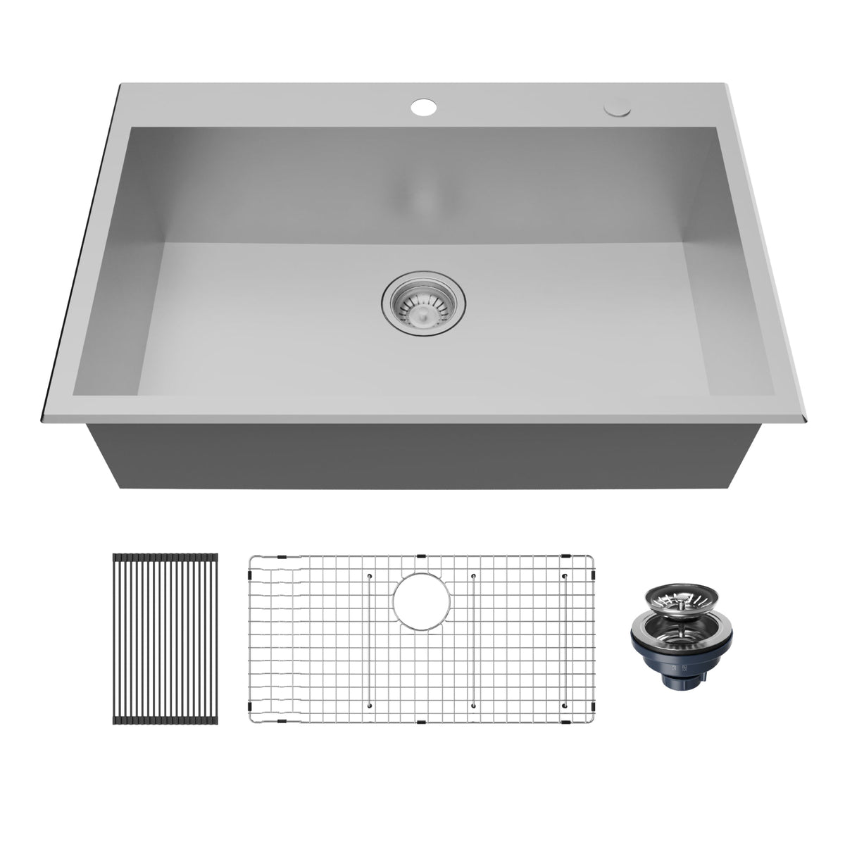 Fusion 33" Top Mount 18 Gauge Single Bowl Stainless Steel Sink with Accessories
