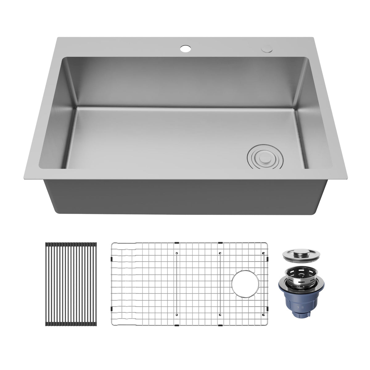 Fusion 33" Top Mount 16 Gauge Single Bowl Stainless Steel Sink with Accessories